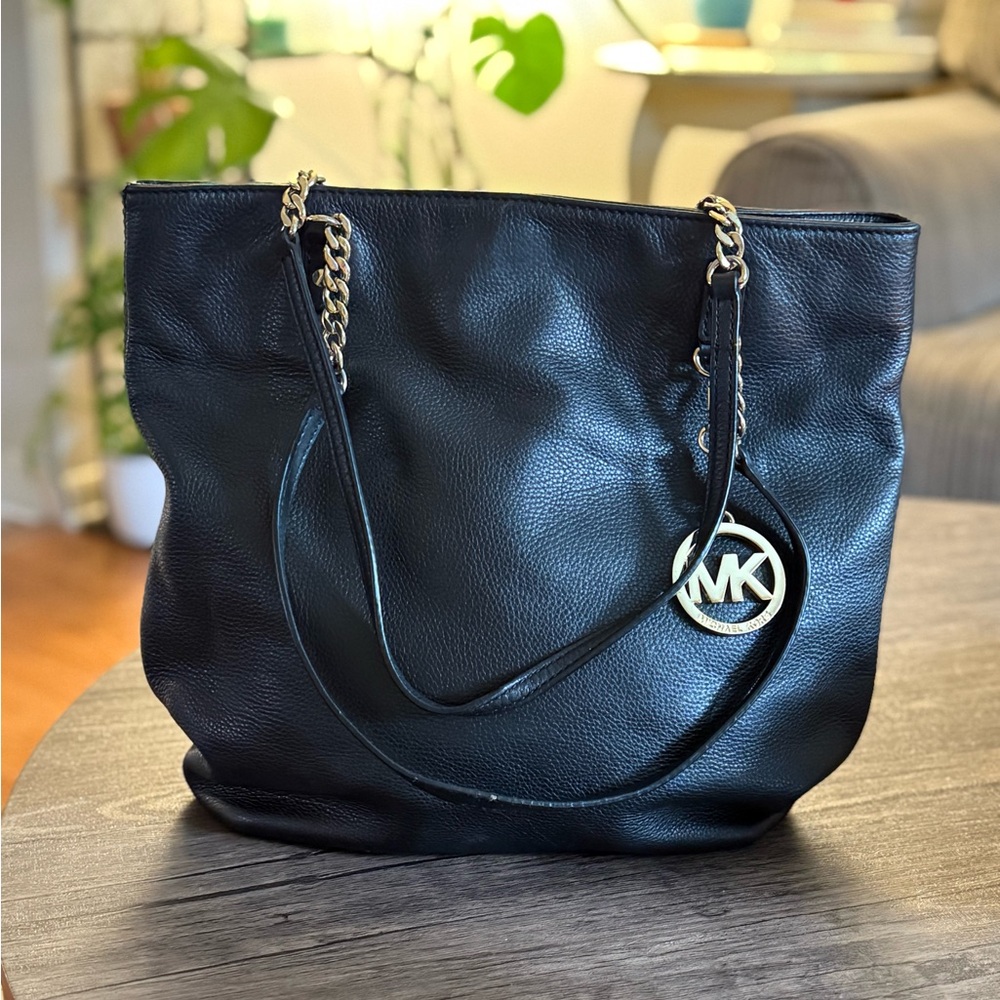 Michael Kors Black Tote with Gold Chain Straps